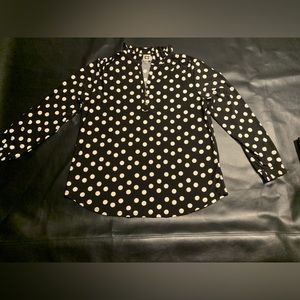 Anne Klein long sleeve blouse - black with white polka dots - Size L